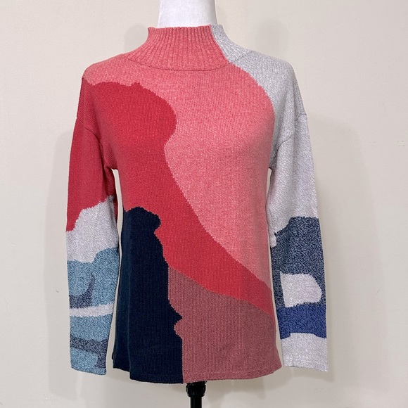 NEW NIC + ZOE Fall Color Blocks Mock Neck Long Sleeve Pullover Sweater Top S/M - Picture 5 of 16